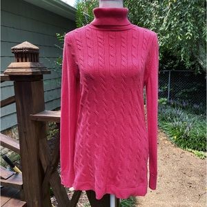 Talbots Dark Pink Cable Knit Turtleneck Sweater Size Medium